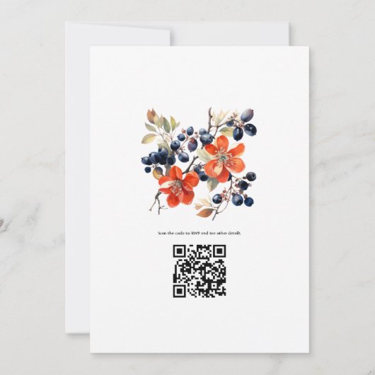 Persimmon en marine bloemenbruiloft kaart (Achterkant)