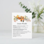 Persimmon Floral Wedding Gast Details Informatiekaartje (Staand voorkant)