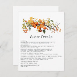 Persimmon Floral Wedding Gast Details Informatiekaartje