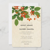 Persimmon & Green Floral Vine Wedding Invitation Kaart (Voorkant)