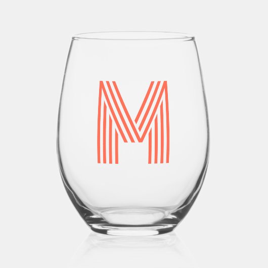 Persimmon Modern Monogram Initiaal Letter Wijnglas Zonder Voet (Voorkant)