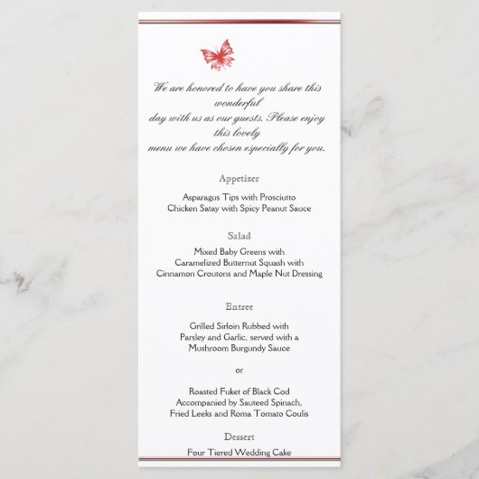 Persimmon Roos Vlinder Hart Bruiloft Menu (Voorkant)