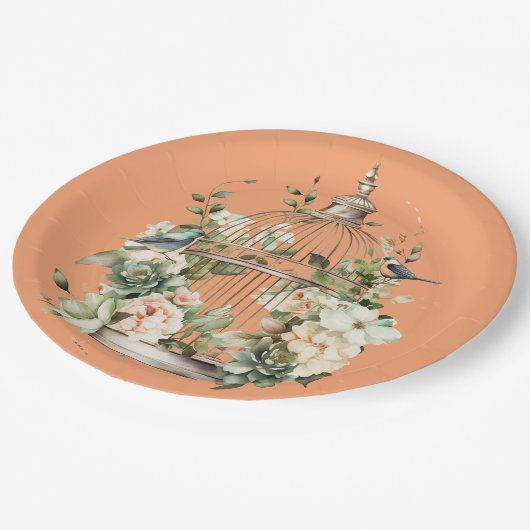 Persimmon Sinaasappel Wit Groen Goud Douche Papieren Bordje (Gekanteld)