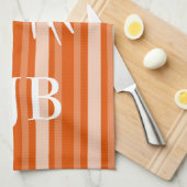 Persimmon Victoriaans Stripe met Butterfly Monogra Theedoek (Quarter Fold)