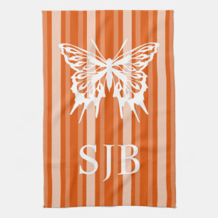 Persimmon Victoriaans Stripe met Butterfly Monogra Theedoek
