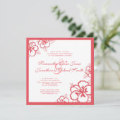 Persimmon & White Hibiscus Flowers Custom Wedding Kaart (Staand voorkant)