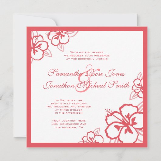 Persimmon & White Hibiscus Flowers Custom Wedding Kaart (Voorkant)