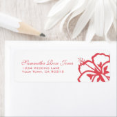 Persimmon & Witte Hibiscus Bloemen Aangepast adres Etiket (Insitu)