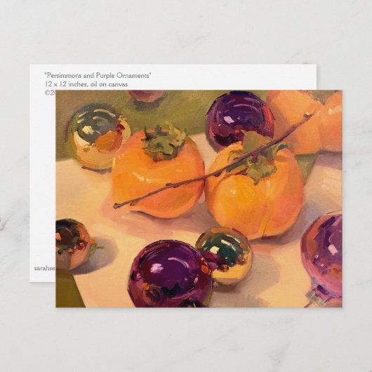 "Persimons en Paarse siervoorwerpen" KunstBriefkaa Briefkaart (Voorkant / Achterkant)