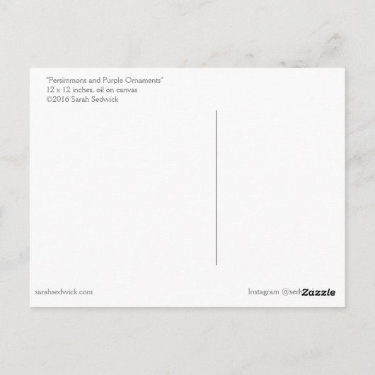 "Persimons en Paarse siervoorwerpen" KunstBriefkaa Briefkaart (Achterkant)