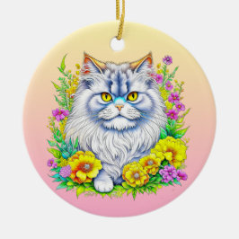Persische kat in bloemen gepersonaliseerde kerst keramisch ornament