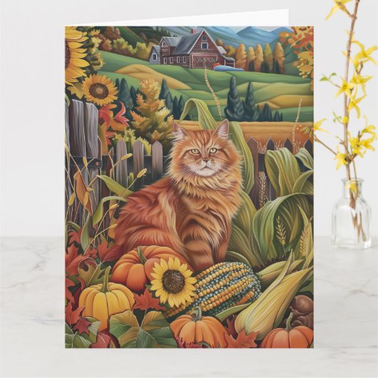 Persische Kat Oogst Dankdag Kaart (Gele Bloem)