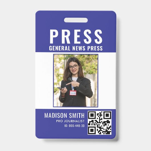 Perskaart Journalist Foto ID Badge (Voorzijde)