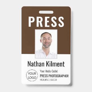 Perskaart Journalist Foto Naam Logo ID Bruin Badge