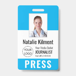 Perskaart Journalist Foto Naam Logo ID Hemelblauw Badge
