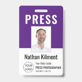 Perskaart Journalist Foto Naam Logo ID Paars Badge