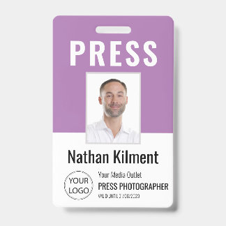 Perskaart Journalist Pasfoto Naam Logo ID Paars Badge