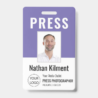 Perskaart Journalist Pasfoto Naam Logo ID Paars Badge
