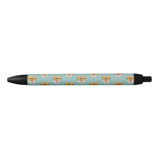 Persolanized Funny Hipster Corgi Zwarte Inkt Pen (Voorkant)