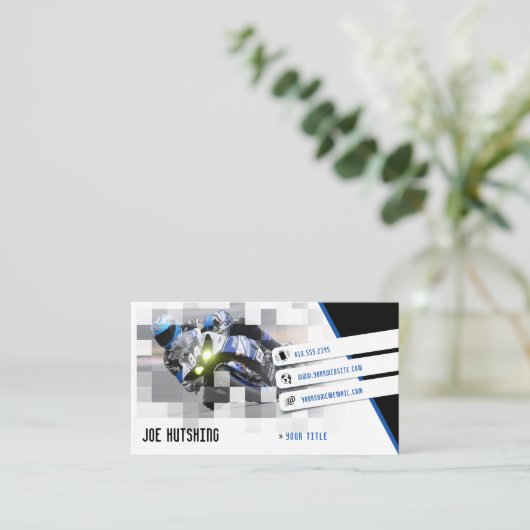 Person Riding Deep Blue Sports Bike | Motorcyclist Visitekaartje (Staand voorkant)