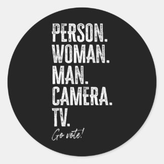 Person. Woman. Man. Camera. Tv. Go Vote Anti Trump Ronde Sticker
