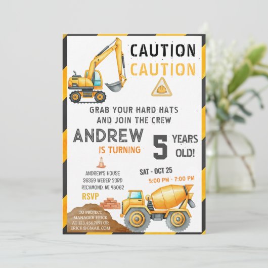 Personal A Contemporary Construction Birthday Bash Kaart (Staand voorkant)