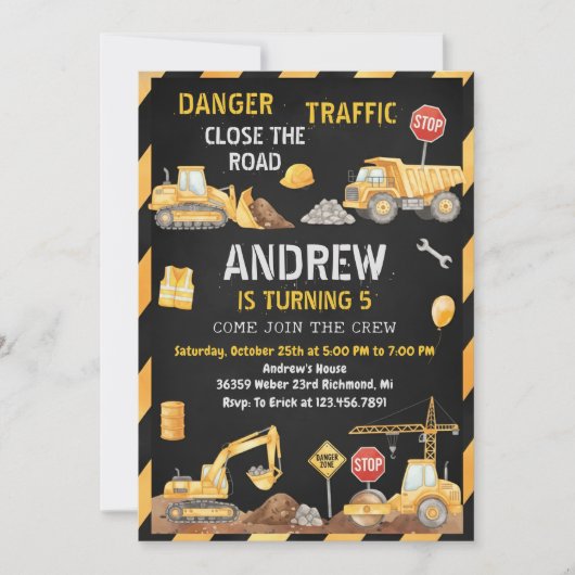 Personal A Modern Construction Birthday Party Kaart (Voorkant)