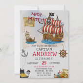 Personal Ahoy Mateys Pirate Ship Birthday Party Kaart (Voorkant)
