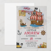 Personal Ahoy Mateys Pirate Ship Birthday Party Kaart (Voorkant / Achterkant)