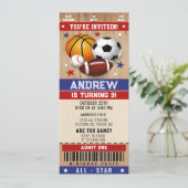 Personal All Stars Sports Ticket Verjaardag Kaart (Staand voorkant)