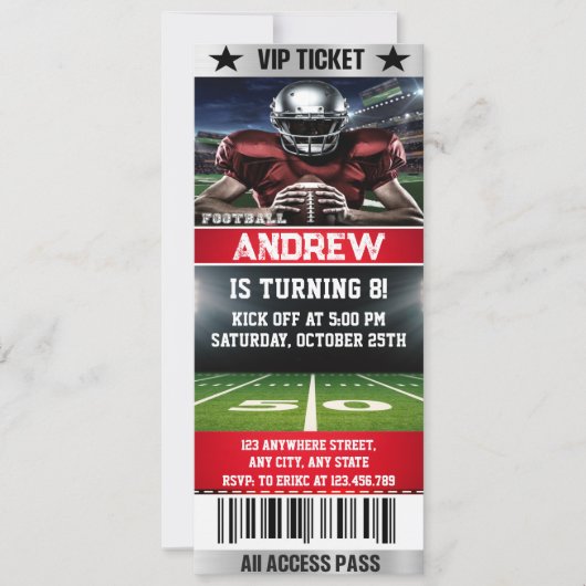 Personal American Football Game Ticket Verjaardag Kaart (Voorkant)
