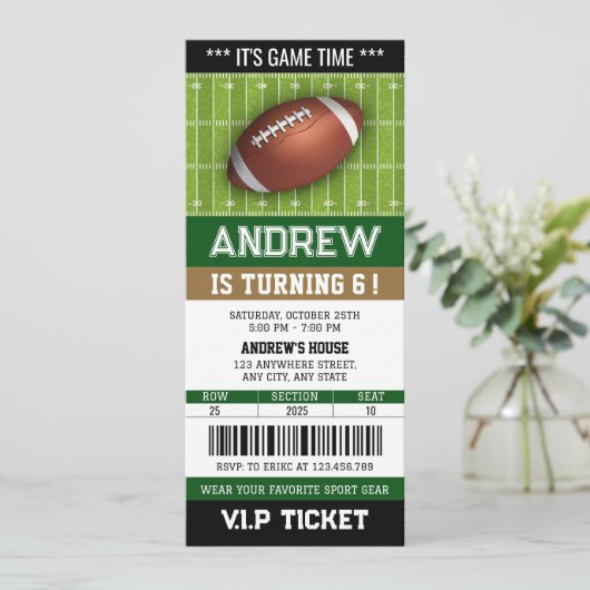 Personal American football Ticket Verjaardag Kaart (Staand voorkant)