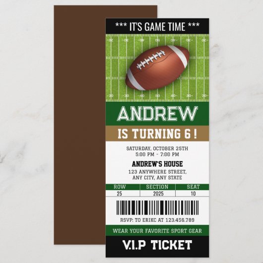 Personal American football Ticket Verjaardag Kaart (Voorkant / Achterkant)