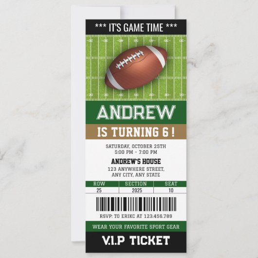 Personal American football Ticket Verjaardag Kaart (Voorkant)