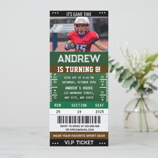 Personal American Football Ticket verjaardagsfoto Kaart (Staand voorkant)
