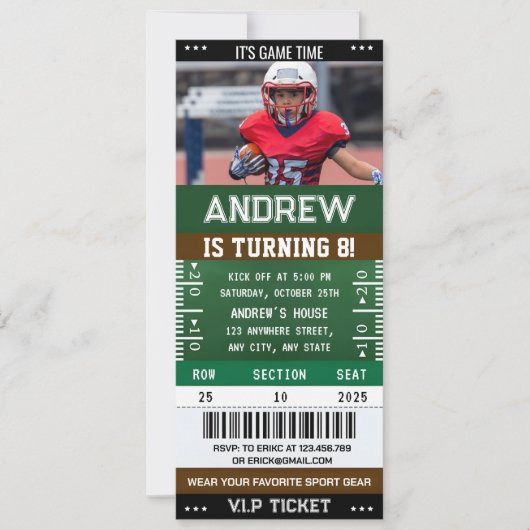 Personal American Football Ticket verjaardagsfoto Kaart (Voorkant)