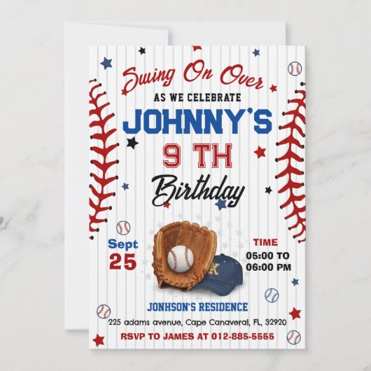 Personal Baseball Birthday Invitation Kaart (Voorkant)