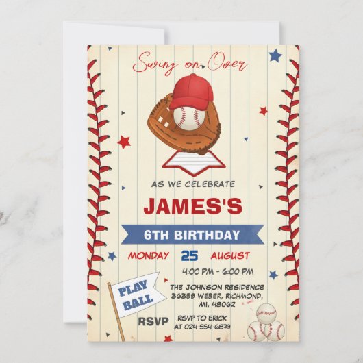 Personal Baseball Birthday Invitation with Photo Kaart (Voorkant)