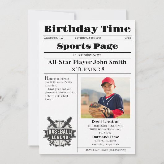 Personal Baseball Birthday Invitation With Photo Kaart (Voorkant)