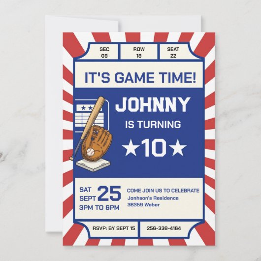 Personal Baseball Birthday Party Invitation Kaart (Voorkant)
