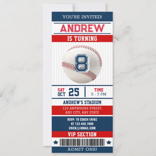 Personal Baseball Sports Ticket Stijl voor jongen Kaart (Voorkant)