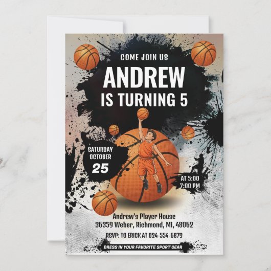 Personal Basketball Birthday Invitation Sport Kaart (Voorkant)