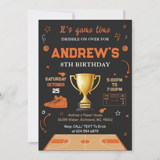 Personal Basketball Birthday Invitation Template Kaart (Voorkant)