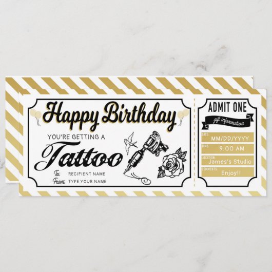 Personal Birthday Surprise Tattoo Ink Cadeaubon Kaart (Voorkant / Achterkant)