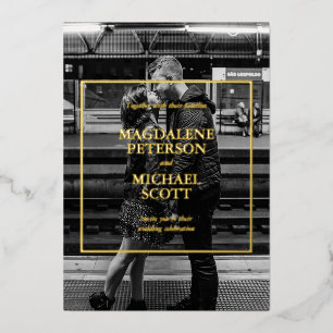 Personal Black & White Photo Gold Lijst Folie Uitnodiging