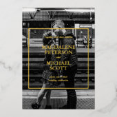 Personal Black & White Photo Gold Lijst Folie Uitnodiging (Voorkant)