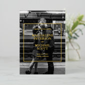 Personal Black & White Photo Gold Lijst Folie Uitnodiging (Staand Voorkant)