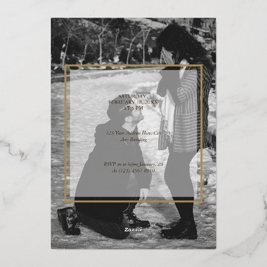 Personal Black & White Photo Gold Lijst Folie Uitnodiging (Achterkant)