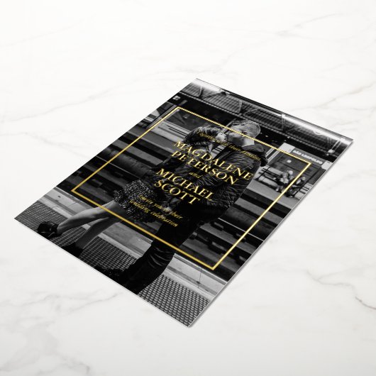 Personal Black & White Photo Gold Lijst Folie Uitnodiging (Gedraaid)