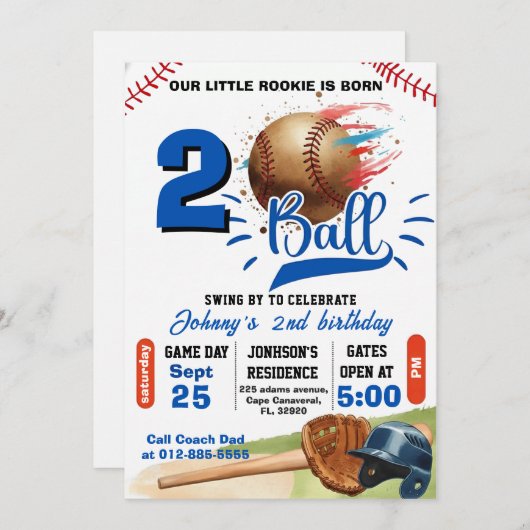 Personal Born Two Ball Birthday Kaart (Voorkant / Achterkant)